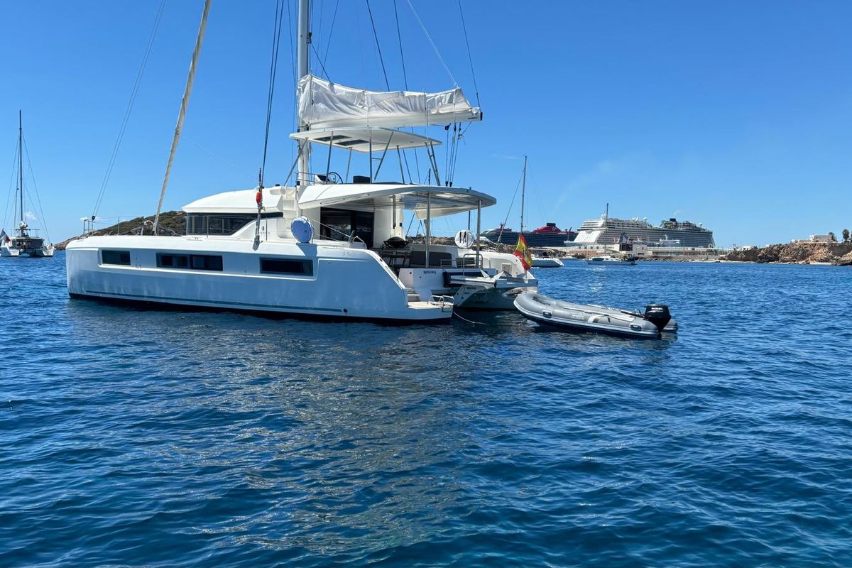 Exterior view of Patagonia, a Lagoon 50 catamaran at Ibiza, Spain