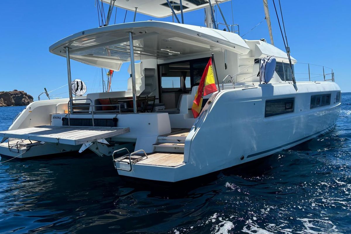 Exterior view of Patagonia, a Lagoon 50 catamaran at Ibiza, Spain