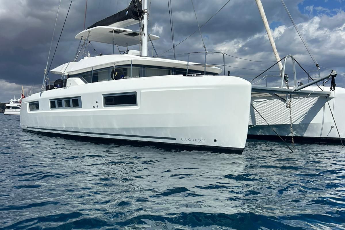 Exterior view of Patagonia, a Lagoon 50 catamaran at Ibiza, Spain