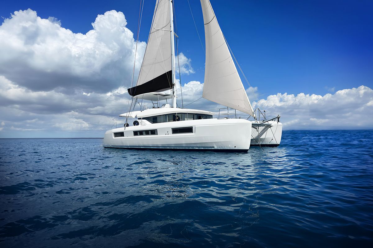 Exterior view of Patagonia, a Lagoon 50 catamaran at Ibiza, Spain