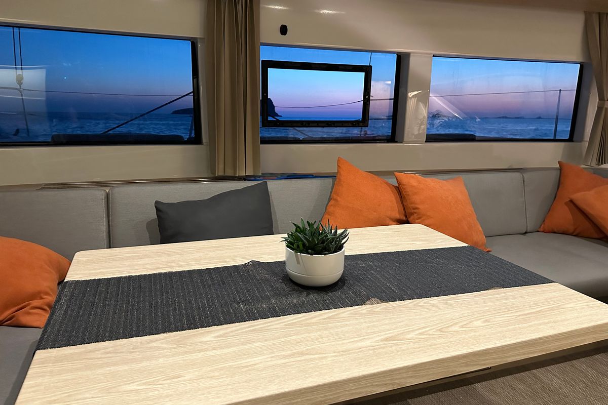 Salon of Patagonia, a Lagoon 50 catamaran at Ibiza, Spain
