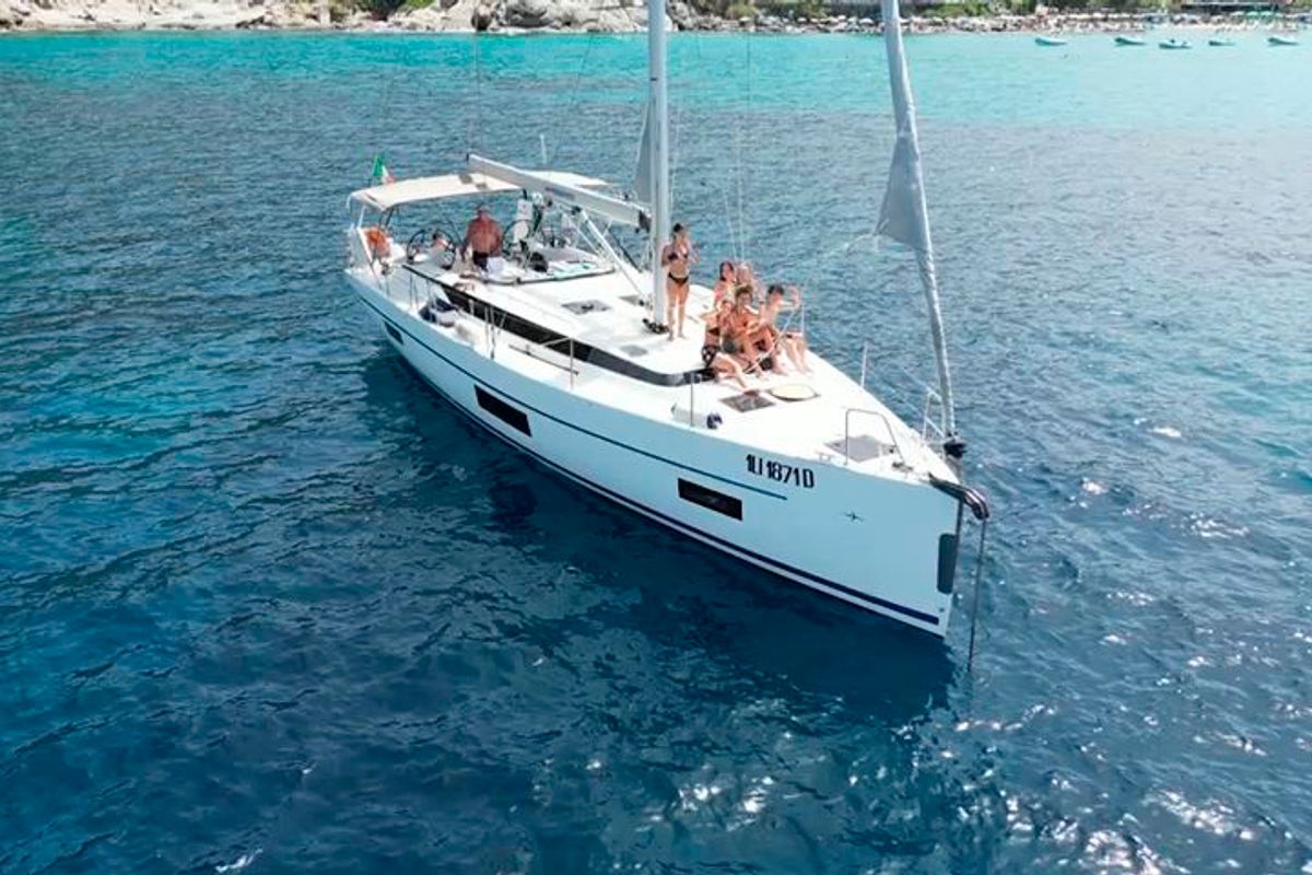 Exterior view of MARIA, a Bavaria C45 sailboat at Olbia, Italy