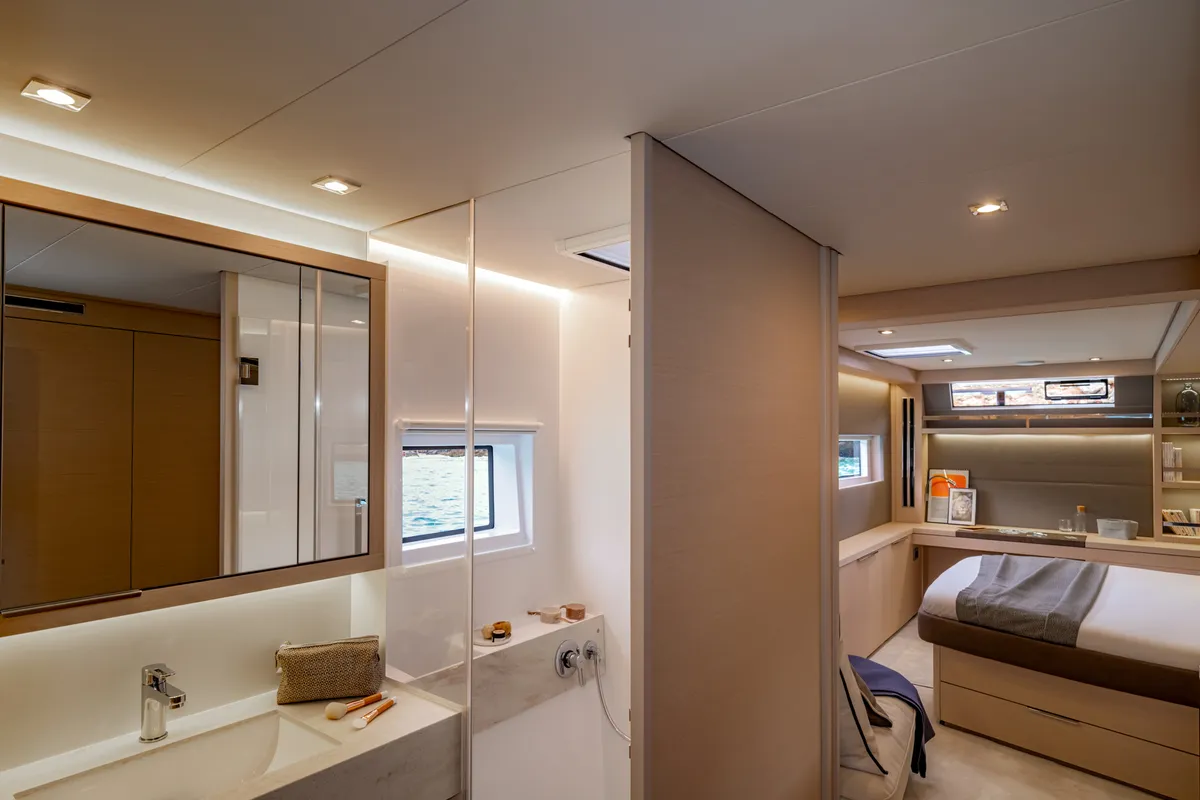 Head on SAILUXE - Sami, a Lagoon 55 catamaran at Olbia, Italy