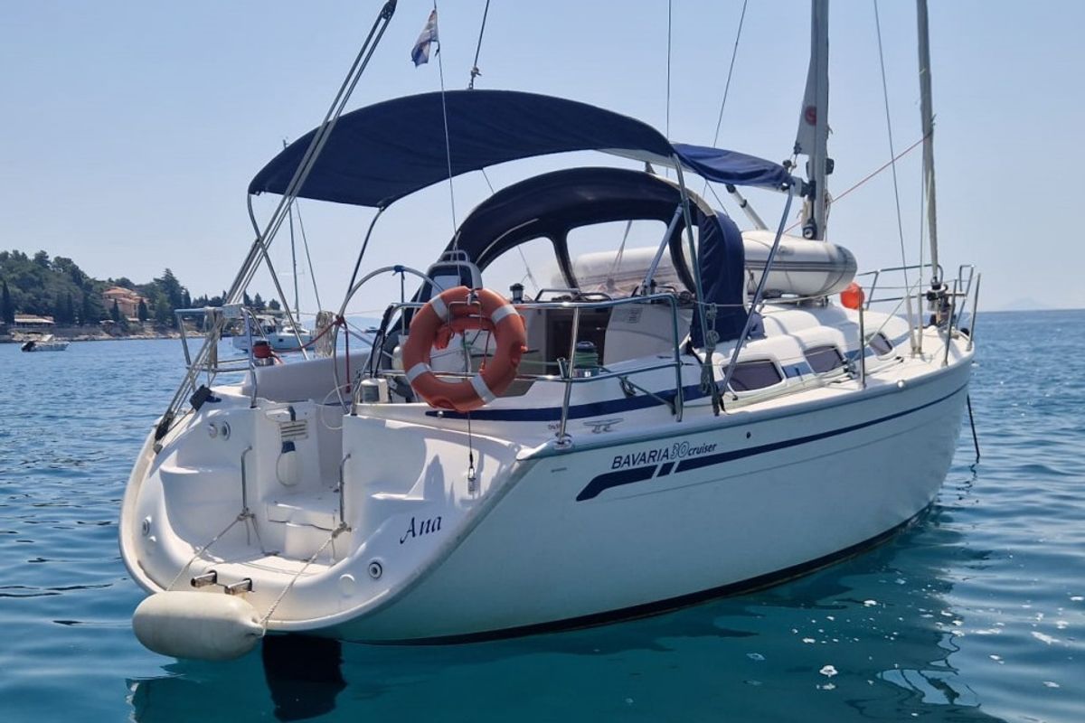 Exterior view of ANA, a Bavaria 30 Cruiser sailboat at Grad Labin, Croatia