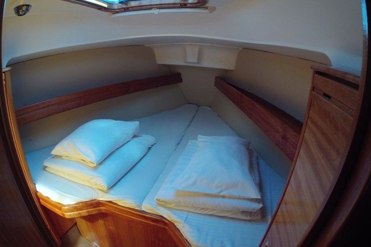 Cabin on ANA, a Bavaria 30 Cruiser sailboat at Grad Labin, Croatia