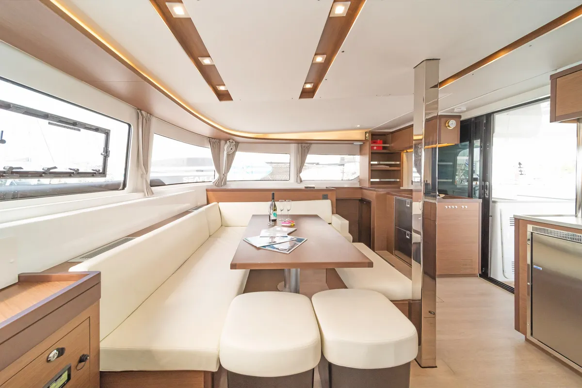 Salon of Vasiliki, a Lagoon 46 catamaran at Athens, Greece