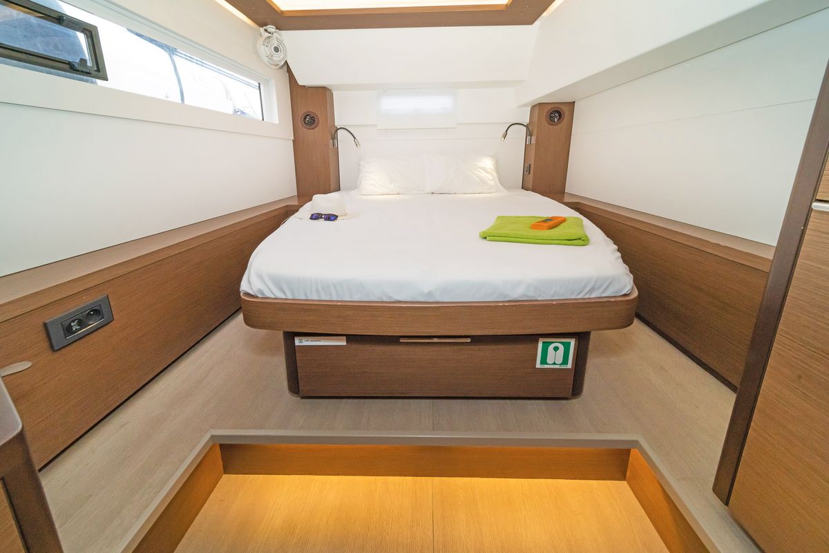 Cabin on Vasiliki, a Lagoon 46 catamaran at Athens, Greece
