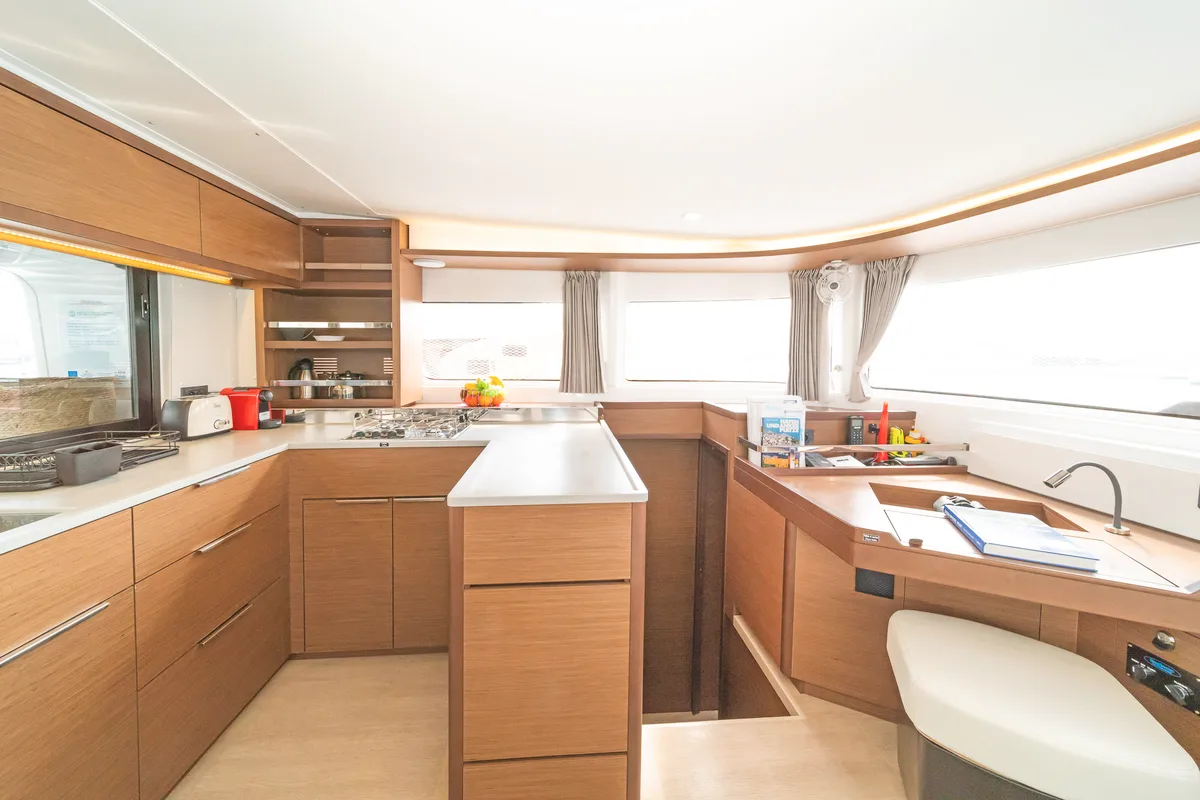 Galley of Vasiliki, a Lagoon 46 catamaran at Athens, Greece