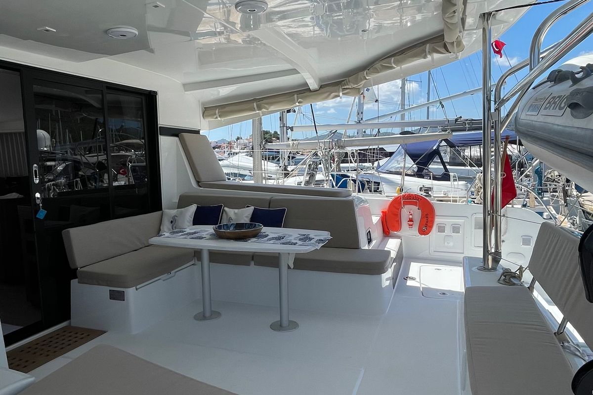 Deck of Liquid Asset, a Lagoon 42 catamaran at Marmaris, Turkey