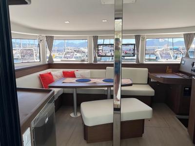 Salon of Liquid Asset, a Lagoon 42 catamaran at Marmaris, Turkey