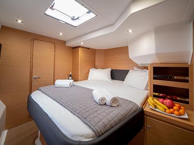 Cabin on My Blue Heaven, a Dufour 48 Cat catamaran at Athens, Greece
