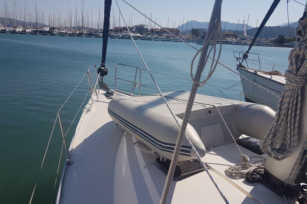 Deck of Bavaria Cr 41 Marea With Bow Thruster, a Bavaria Cruiser 41 sailboat at Municipal Unit of Lefkada, Greece