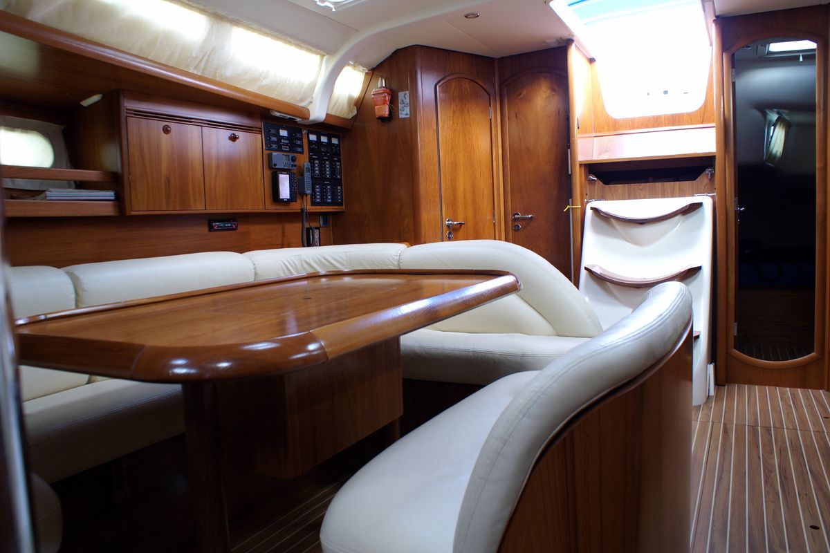 Salon of Elpida, a Jeanneau Sun Odyssey 45 sailboat at Sithonia Municipal Unit, Greece