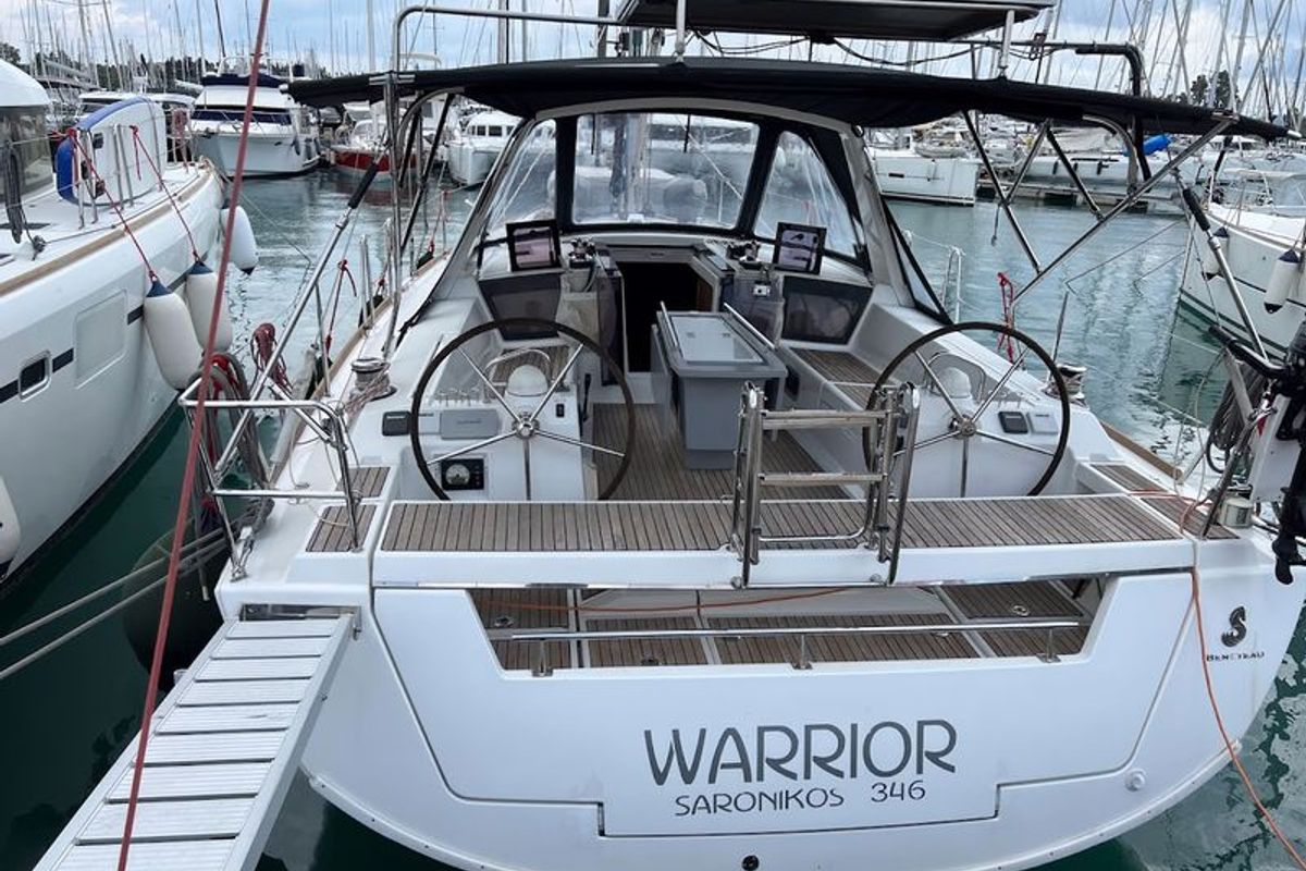 Exterior view of Warrior, a Beneteau Oceanis 41 sailboat at Kontokali, Greece