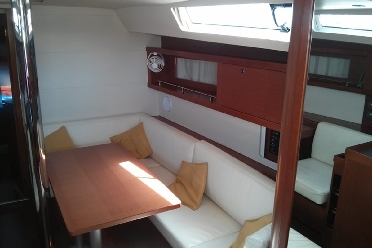 Salon of Warrior, a Beneteau Oceanis 41 sailboat at Kontokali, Greece