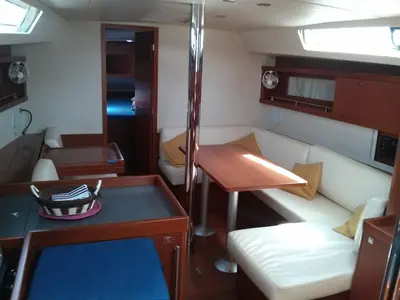 Salon of Warrior, a Beneteau Oceanis 41 sailboat at Kontokali, Greece