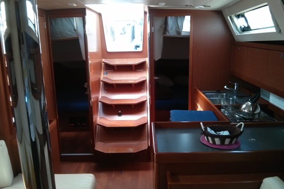 Galley of Warrior, a Beneteau Oceanis 41 sailboat at Kontokali, Greece