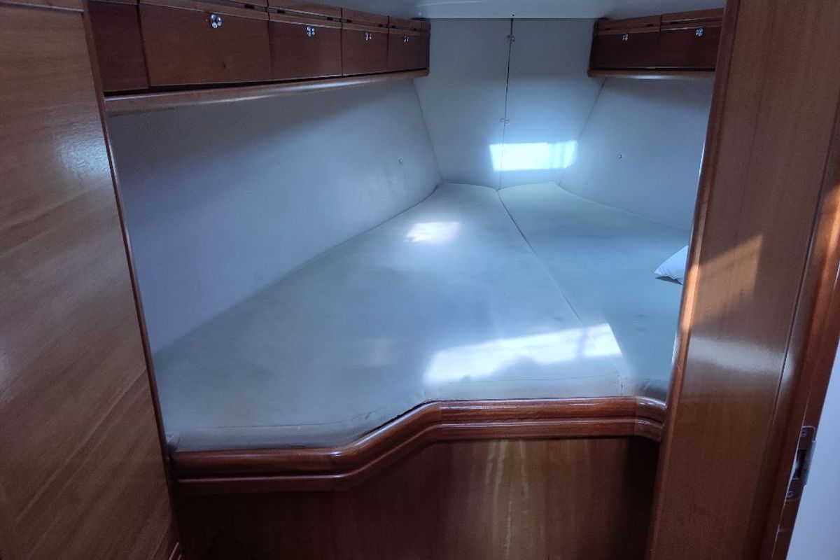 Cabin on Big Blue Horizon, a Bavaria 37 Cruiser sailboat at Gouvia, Greece