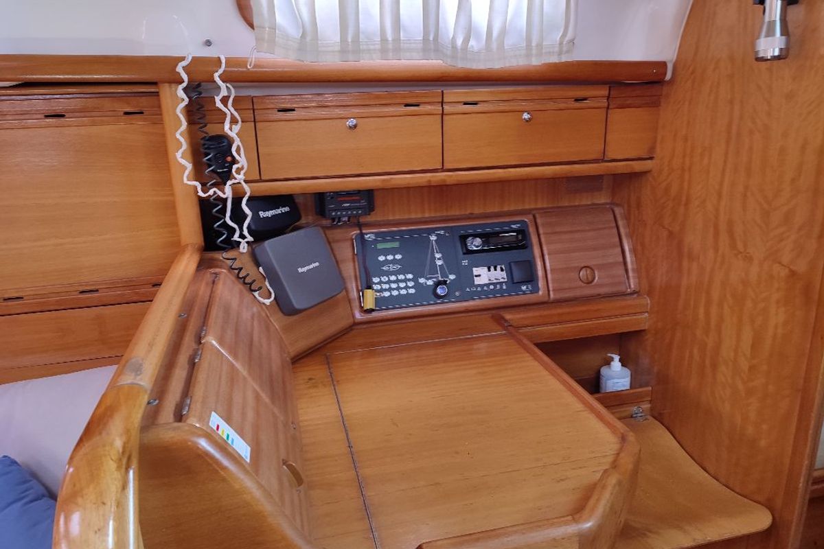 Cockpit of Big Blue Horizon, a Bavaria 37 Cruiser sailboat at Gouvia, Greece