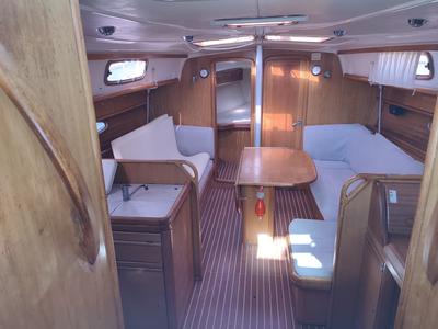 Salon of Big Blue Horizon, a Bavaria 37 Cruiser sailboat at Gouvia, Greece