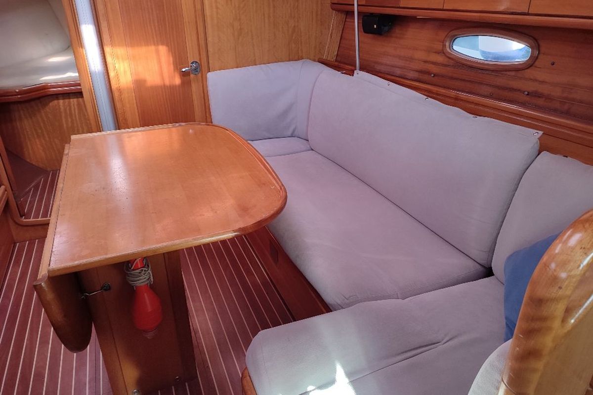 Salon of Big Blue Horizon, a Bavaria 37 Cruiser sailboat at Gouvia, Greece