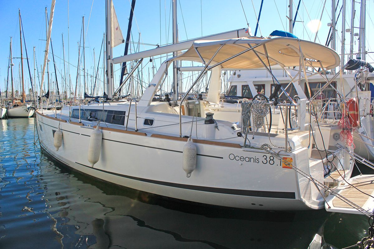 Exterior view of VITA, a Beneteau Oceanis 38.1 sailboat at Barcelona, Spain