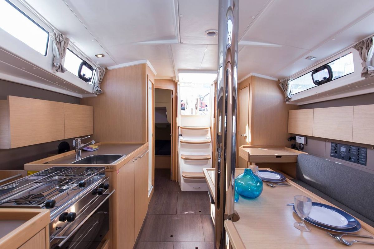 Salon of VITA, a Beneteau Oceanis 38.1 sailboat at Barcelona, Spain