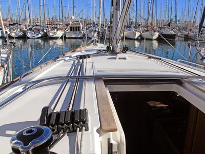 Deck of VITA, a Beneteau Oceanis 38.1 sailboat at Barcelona, Spain