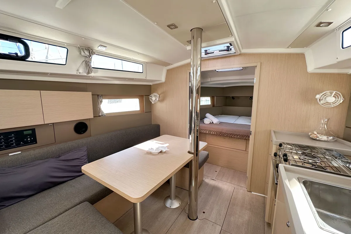 Salon of VITA, a Beneteau Oceanis 38.1 sailboat at Barcelona, Spain