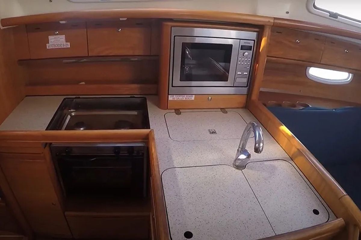 Galley of Evi, a Bavaria 34 sailboat at Municipal Unit of Lefkada, Greece