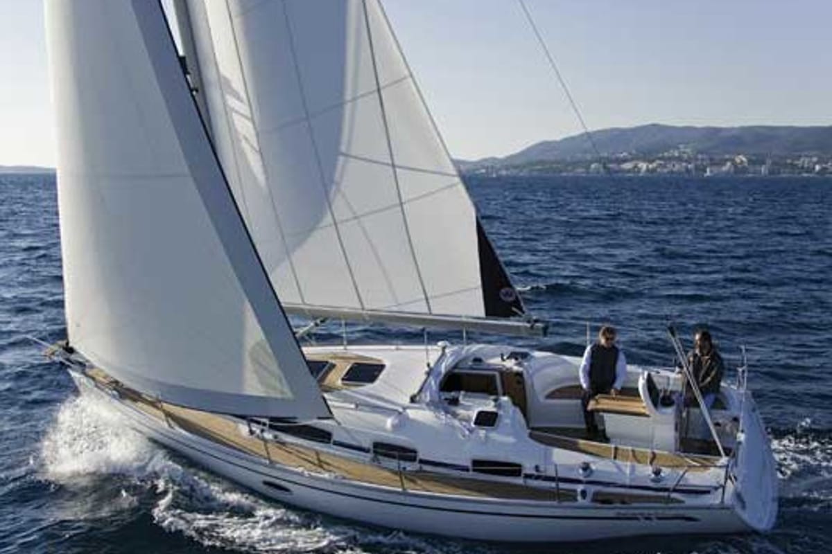 Exterior view of Evi, a Bavaria 34 sailboat at Municipal Unit of Lefkada, Greece