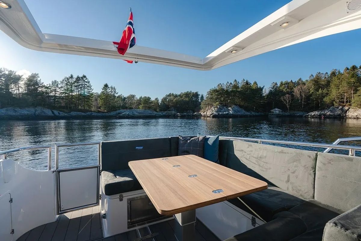Deck of Timeless, a Viknes Skilso 35 Panorama motorboat at Općina Sukošan, Croatia