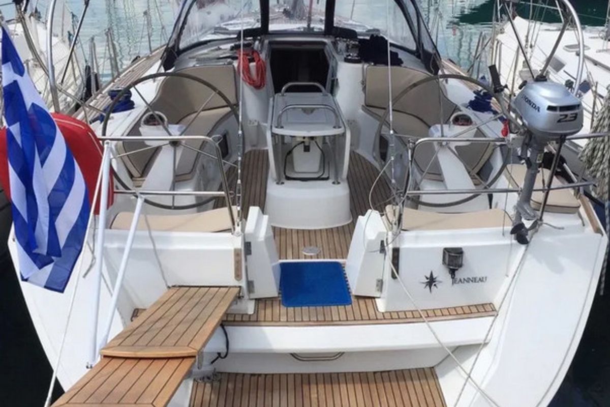 Cockpit of Joy, a Jeanneau Sun Odyssey 49 sailboat at Gouvia, Greece