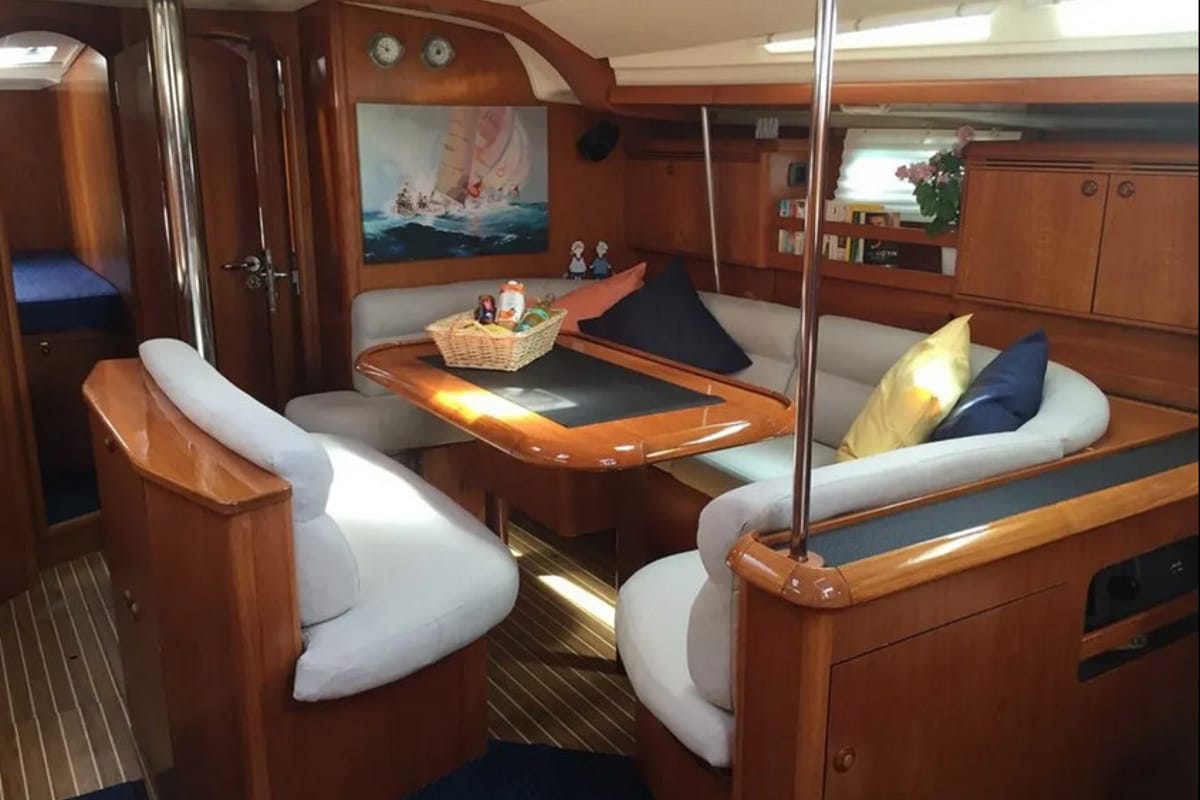 Salon of Joy, a Jeanneau Sun Odyssey 49 sailboat at Gouvia, Greece