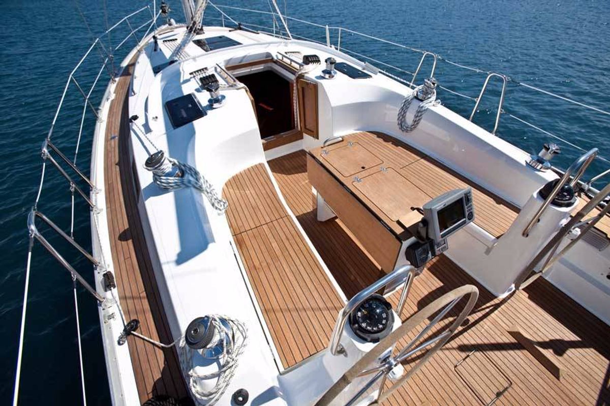 Deck of Star Fabian, a Bavaria 40 Cruiser sailboat at Primošten, Croatia