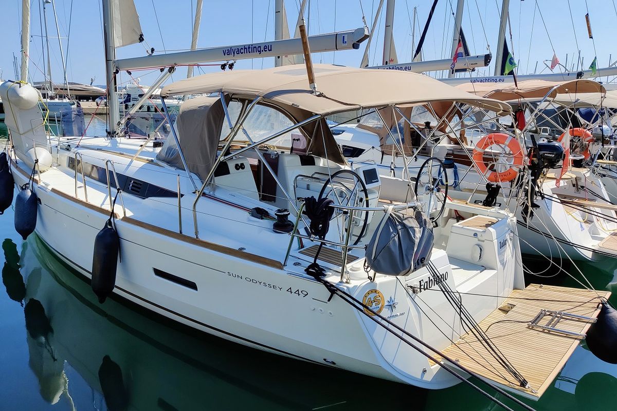Exterior view of Fabiano II, a Jeanneau Sun Odyssey 449 sailboat at Općina Sukošan, Croatia
