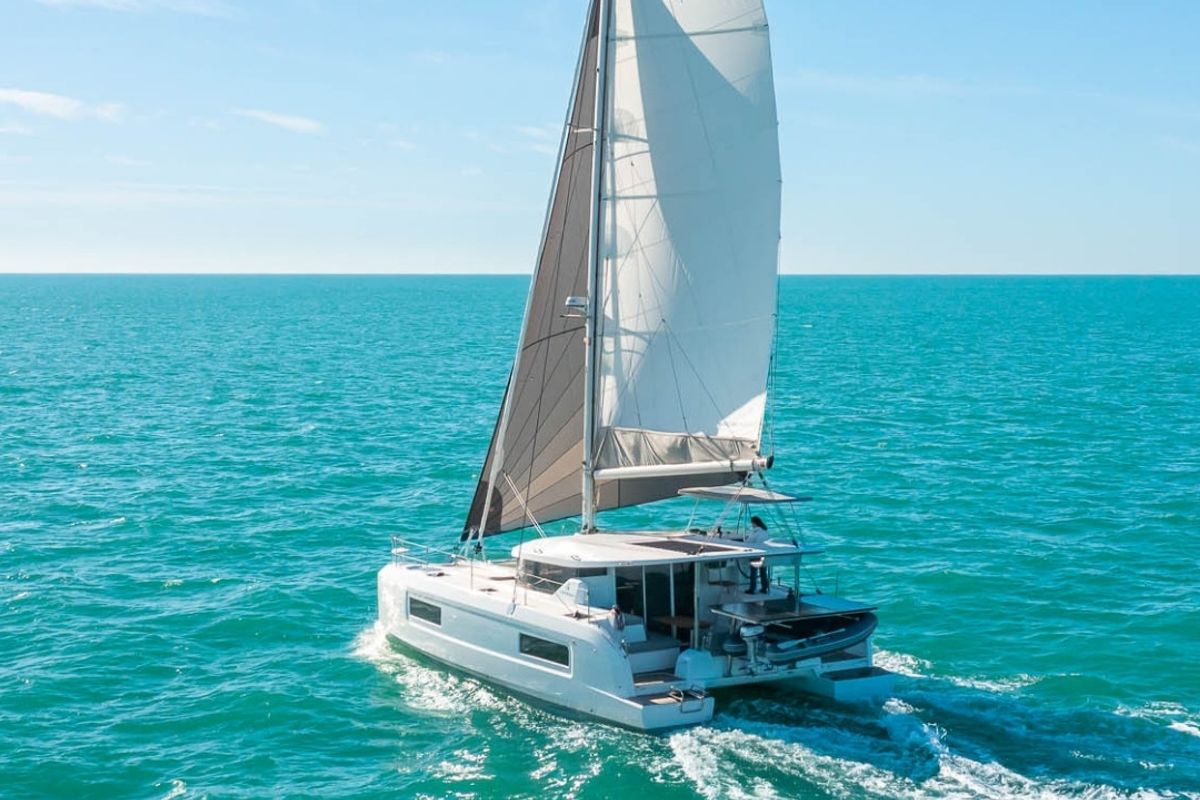 Exterior view of SARON, a Lagoon 38 catamaran at Municipal Unit of Nea Peramos, Greece