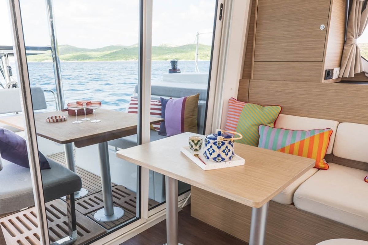 Salon of SARON, a Lagoon 38 catamaran at Municipal Unit of Nea Peramos, Greece
