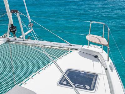 Deck of SARON, a Lagoon 38 catamaran at Municipal Unit of Nea Peramos, Greece
