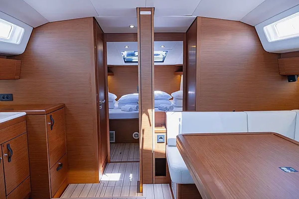Salon of Yelmo, a Jeanneau 54 sailboat at Sant Antoni de Portmany, Spain