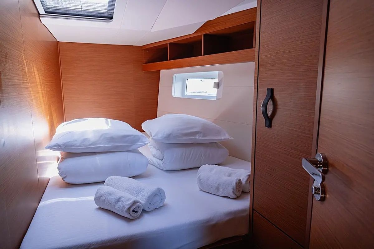 Cabin on Yelmo, a Jeanneau 54 sailboat at Sant Antoni de Portmany, Spain