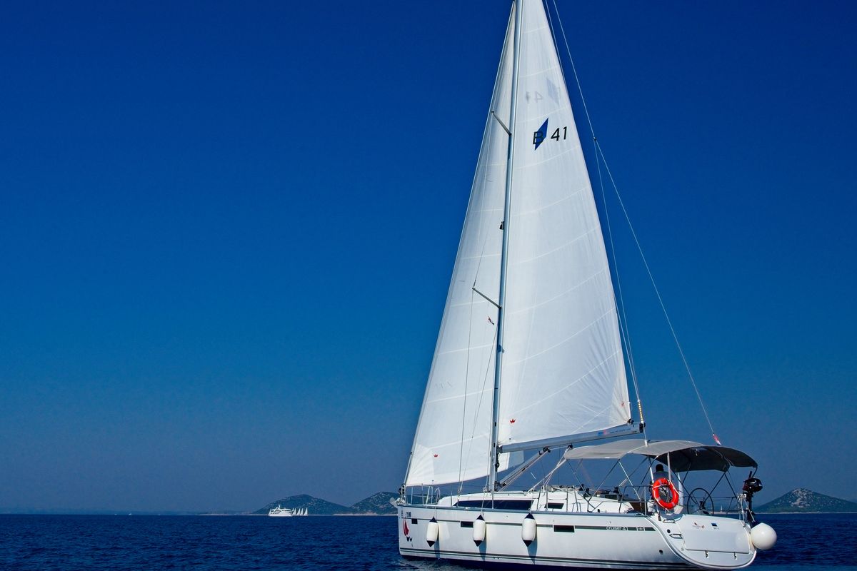 Exterior view of MH 70, a Bavaria Cruiser 41 sailboat at Murter, Croatia