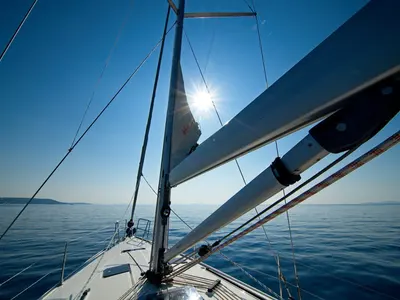 Deck of MH 70, a Bavaria Cruiser 41 sailboat at Murter, Croatia