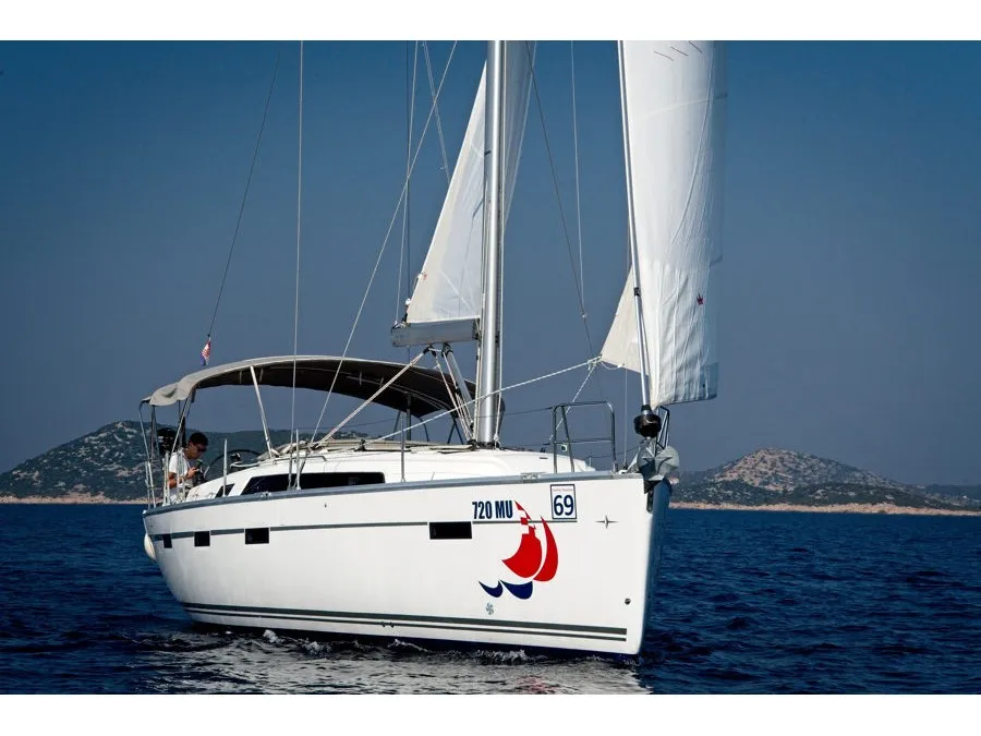 Exterior view of MH 70, a Bavaria Cruiser 41 sailboat at Murter, Croatia