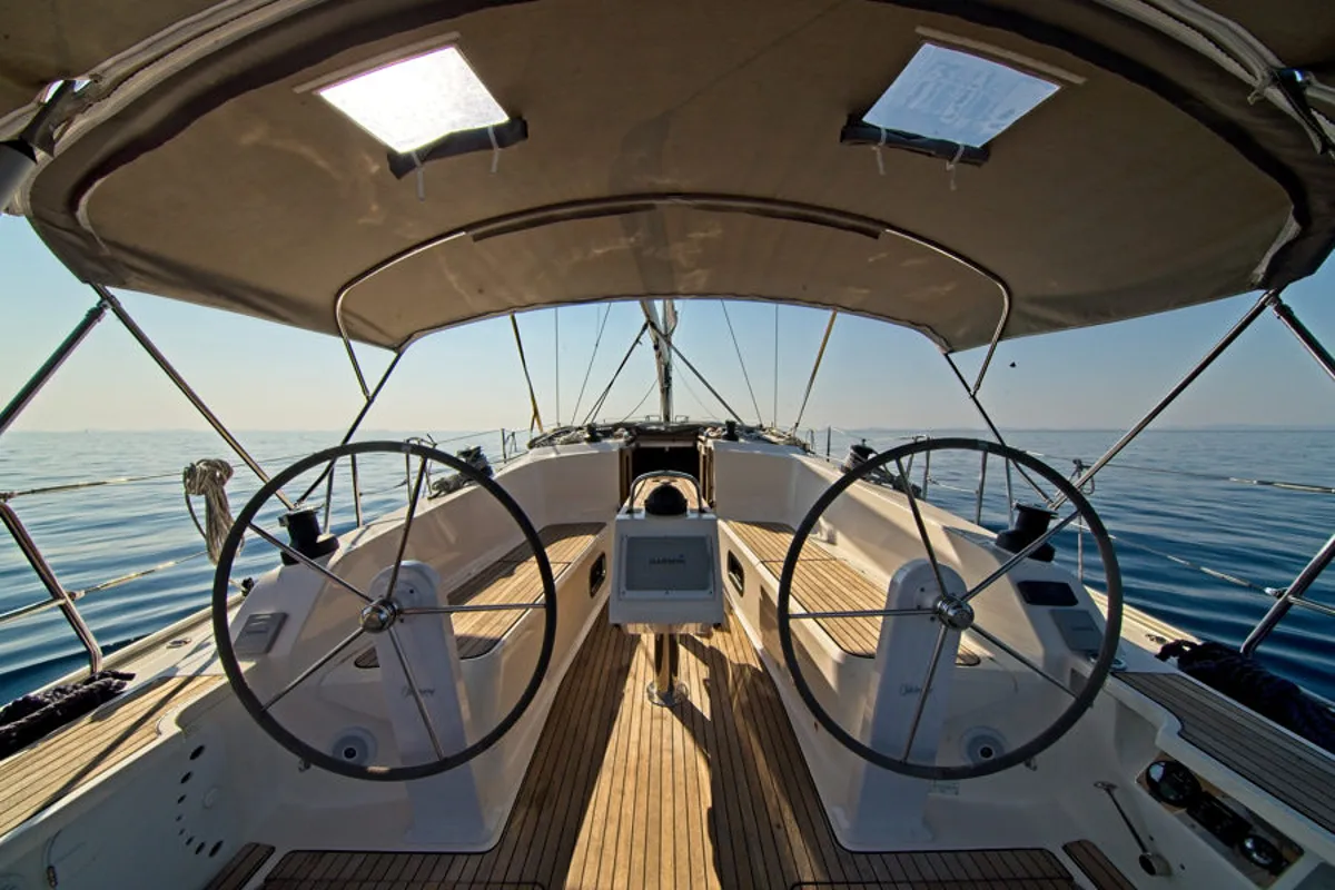 Cockpit of MH 70, a Bavaria Cruiser 41 sailboat at Murter, Croatia