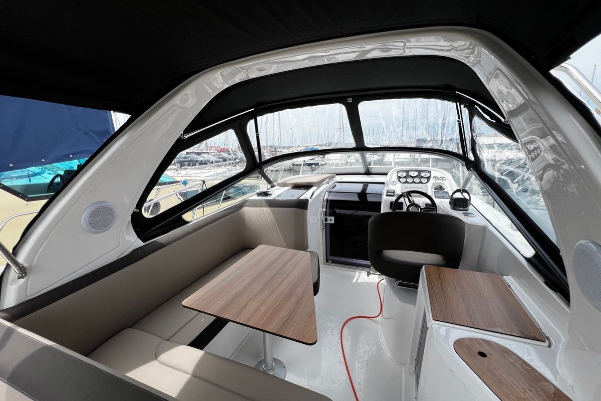 Deck of Denver, a Bavaria S29+ motorboat at Grad Biograd na Moru, Croatia