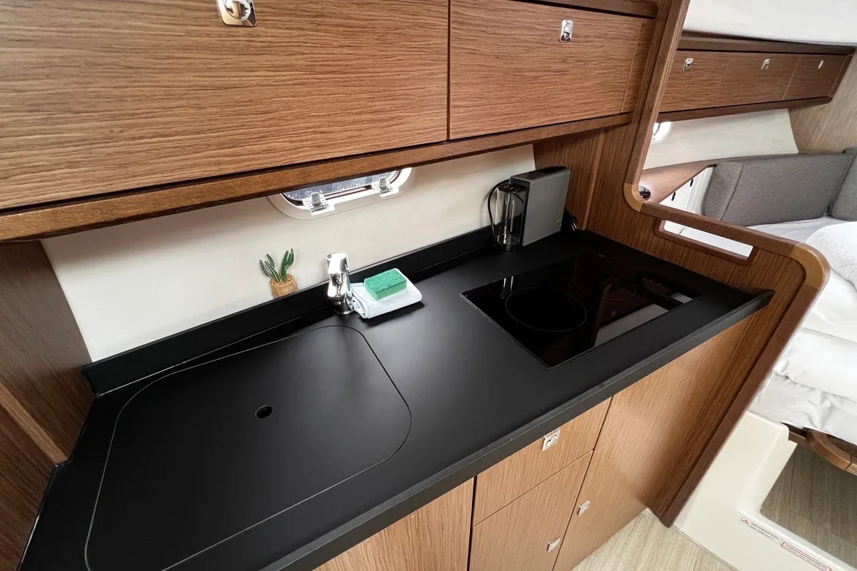 Galley of Denver, a Bavaria S29+ motorboat at Grad Biograd na Moru, Croatia