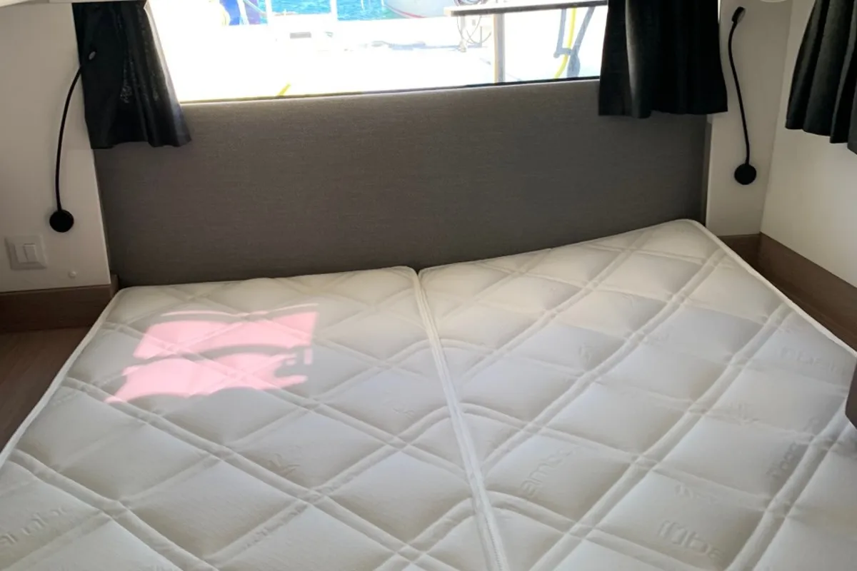 Cabin on Kon-tiki, a Fountaine Pajot Elba 45 catamaran at Lavreotiki Municipal Unit, Greece