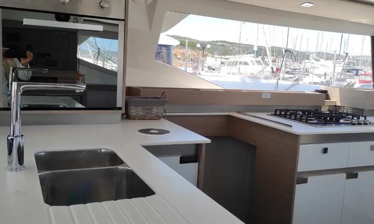 Galley of Kon-tiki, a Fountaine Pajot Elba 45 catamaran at Lavreotiki Municipal Unit, Greece