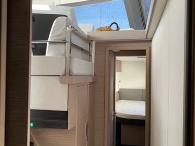 Salon of Kon-tiki, a Fountaine Pajot Elba 45 catamaran at Lavreotiki Municipal Unit, Greece